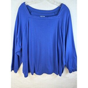 Lands End Relaxed Tee‎ Long Sleeve Blue Supima Cotton Modal Basic Classic Sz 3X
